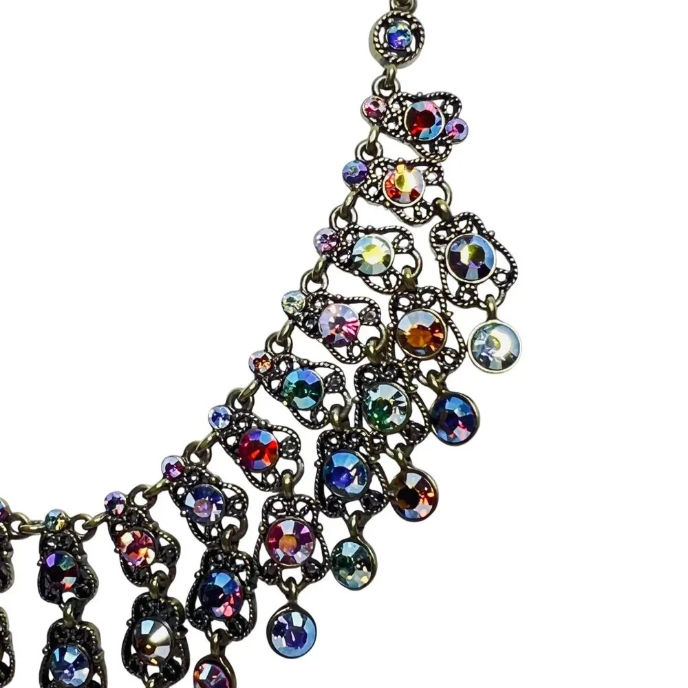 Kirks Folly Brass Tone And Multi Colored AB Rhinestone Bib Necklace (5995) - Picture 5 of 9